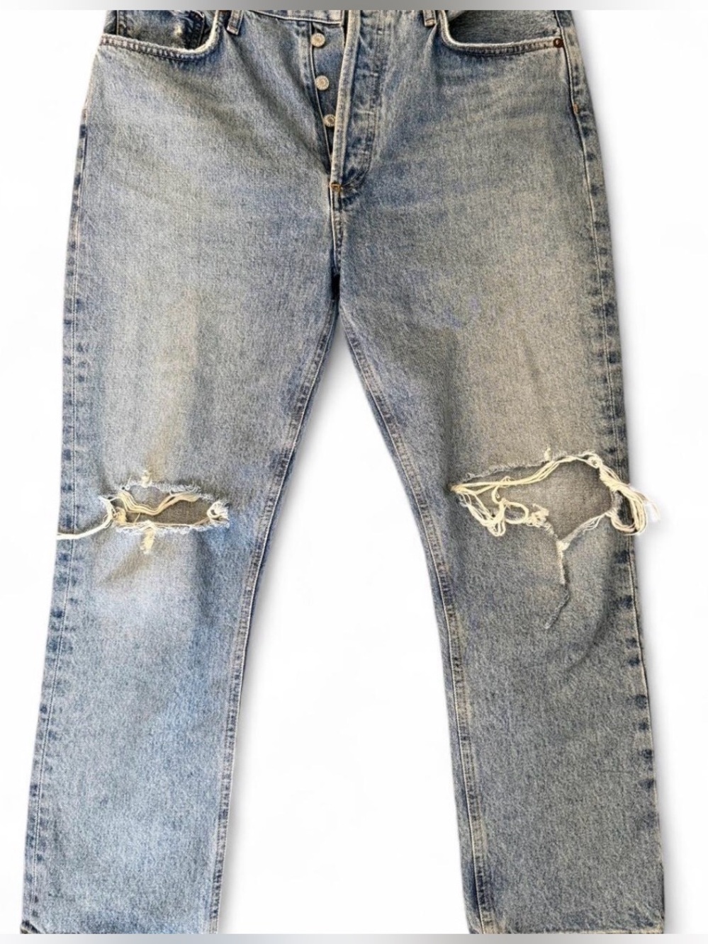 Agolde Light Blue Distressed Straight Leg Jeans